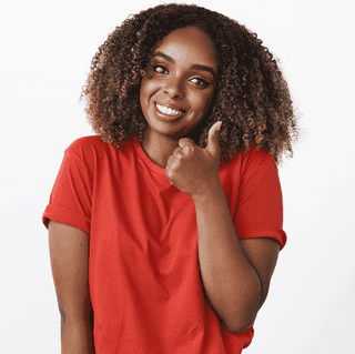 Black female on a red top